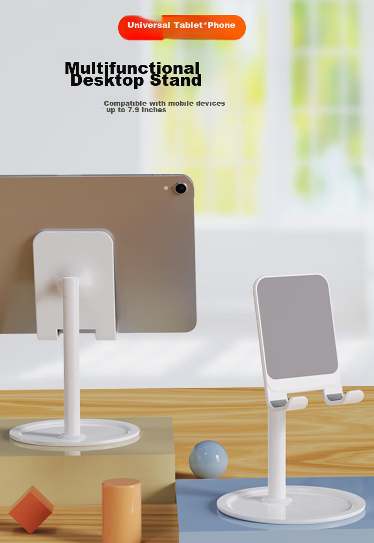 ESCASE Phone Stand Desktop, Lazy Stand Bedside Tablet Support Riser for Live Streaming, Internet Celebrity, TV Watching, Office Use, Portable Universal Apple Android Phone ES-05S Silver White 1