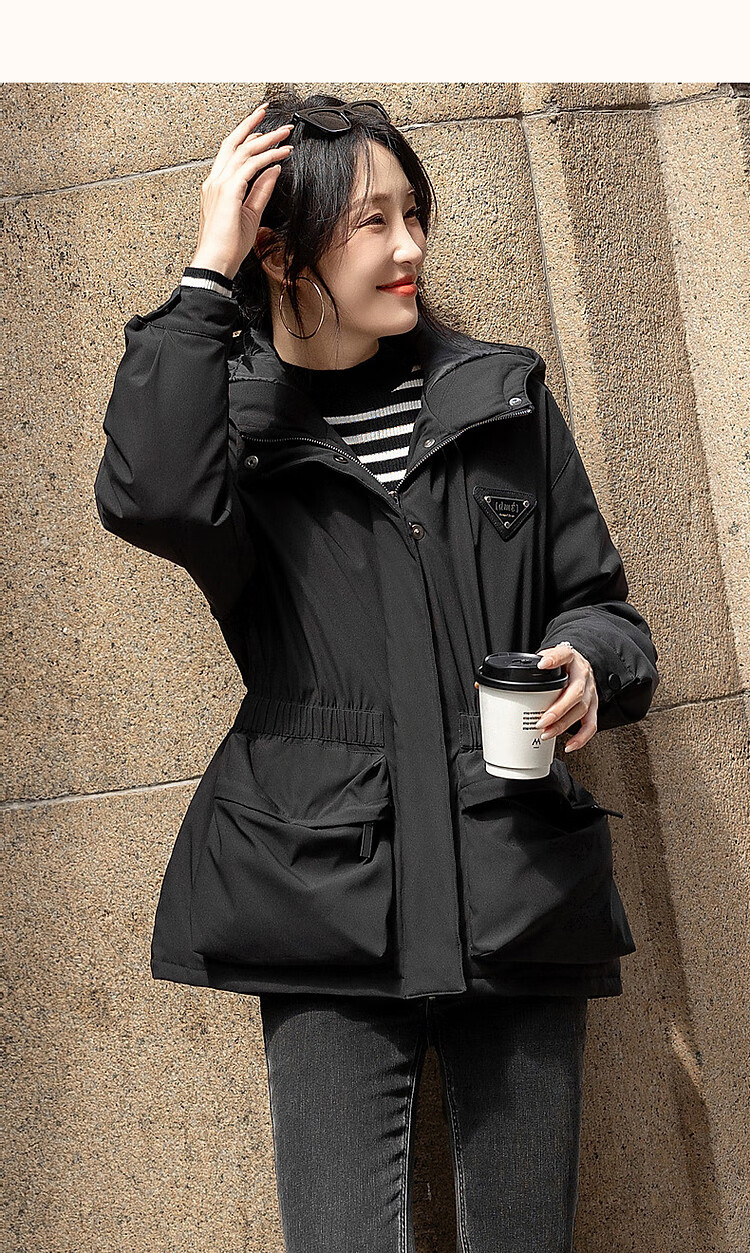Dme [Black Technology Triple-Protection Battle Robe] Winter Outdoor Lightweight Sports Cotton Jacket with Hood, Elastic Waistband, Color-Block Women's Cotton Coat 9
