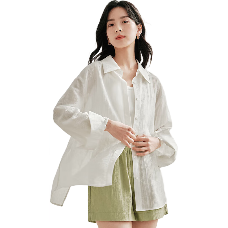INMAN [Same As Shuichang] Tencel Sun Protection Thin Long-Sleeve Shirt Jacket for Women, Summer 2026, Ivory White, Size L