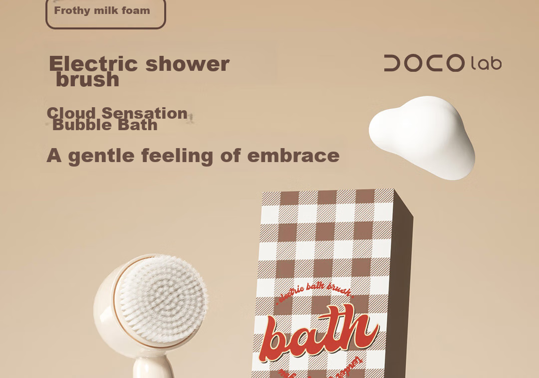 DOCO LAB Electric Bath Brush, Multi-Functional Shower Brush, Massage Brush, Soft Bristles, Long Handle, Back Scrubber, Waterproof, Bath And Exfoliating Tool, Fully Automatic Back Scrubber, 6 Brush Heads 3