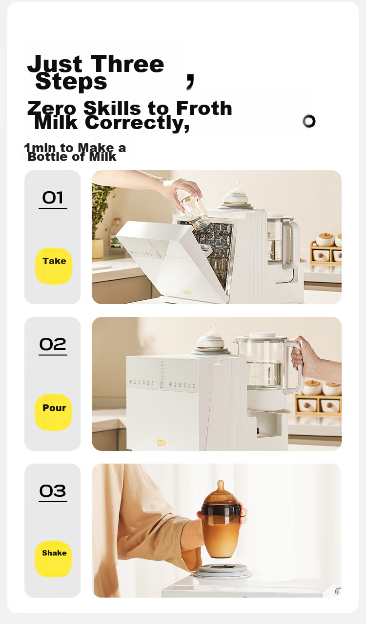 Boboduck 3-in-1 Baby Feeding Station with Sterilizer, Bottle Warmer, Milk Frother, Baby Bottle Sterilizer and Dryer, Thermostatic Kettle 4
