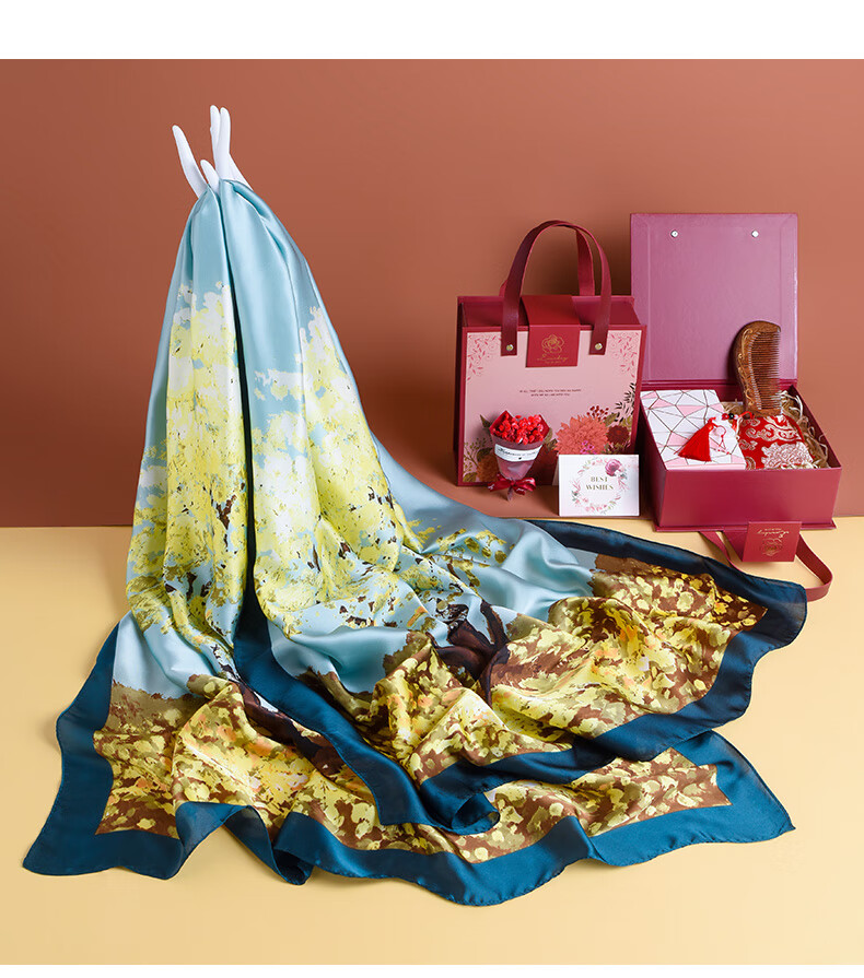 Hangsifu Silk Scarf for Women, Summer Gift Box, Shawl, Outer Wrap, Practical Birthday Present for Mom And Wife, Mid-Autumn Festival Gift 23