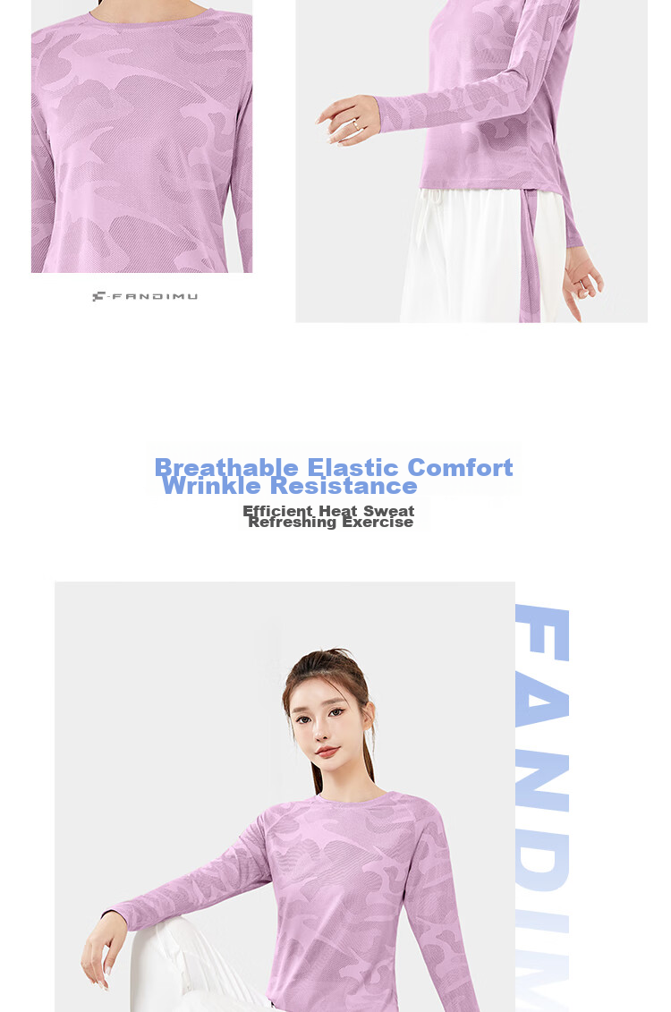 FANDIMU Women's Sports Set Breathable Yoga Fitness Wear Track Training Casual Running Long Sleeve Badminton Outfit Purple S 6