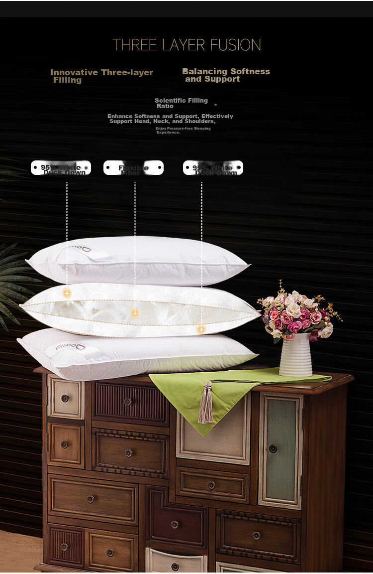 Downia Pillow, Five-Star Hotel Down Pillow, Side Sleeping Cervical Pillow, 95% White Duck down Composite Pillow, 74*48CM 3