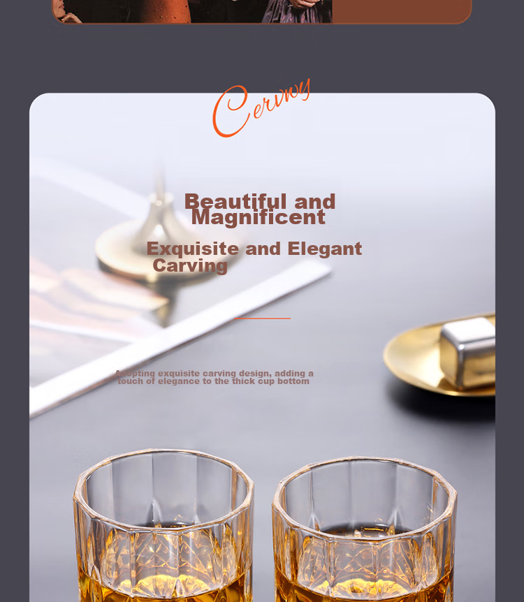 BJ Glass Whiskey Glasses, European Carved Design Liquor Cups, Wine Glasses for Home Use, Glass Cup Set, 2-Piece Set 12