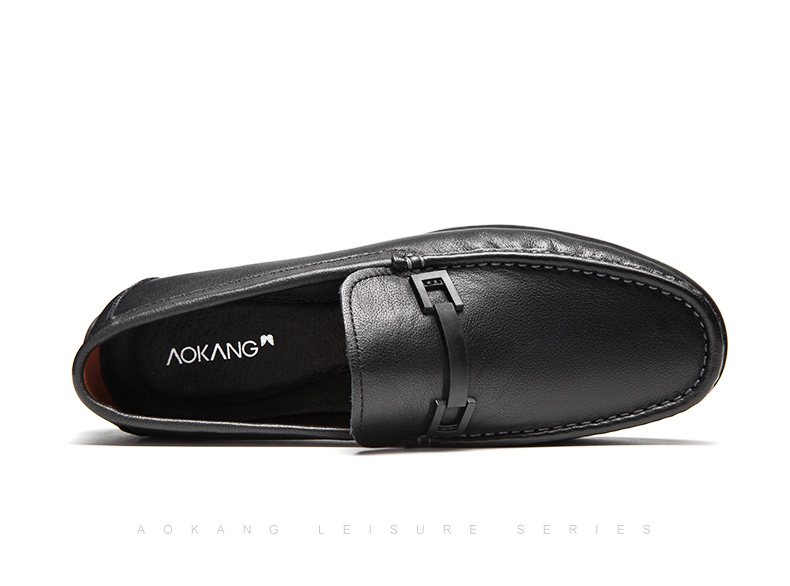 Aokang Business Casual Leather Shoes, Comfortable Soft Sole Driving Shoes, Low-Top Slip-On Loafers, Lazy Slip-Ons, Black, Size 39 11