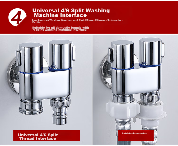 Larsd Angle Valve One-To Dual-Use Angle Valve, Triangular Valve, Eight-Shaped Valve, Washing Machine Faucet, One Inlet Two Outlets LX114T 8