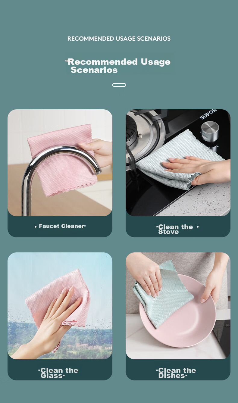 Jiabangshou Fish Scale Cleaning Cloth, 25*25cm*5 Pieces, Wet And Dry Use, for Glass, Mirror, Cups, Household Use, Absorbent Scouring Pad 12