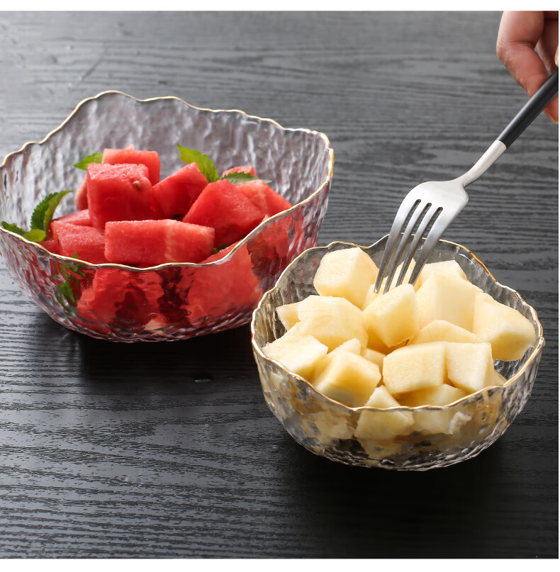 Canjiangjun [Dishwasher Safe] 3-Piece Salad Bowl Set with Gold Rim Glass Bowls, Glass Fruit Plates, Dessert Bowls And Salad Bowls 15