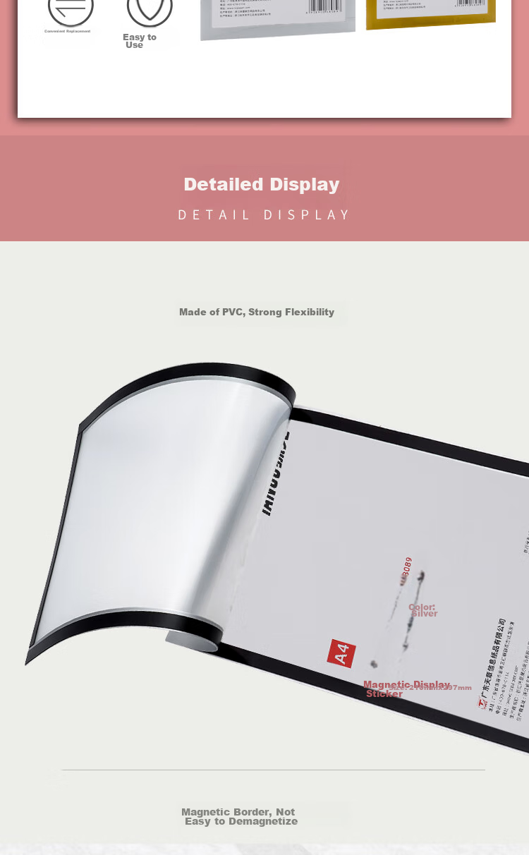TANGO A4 Magnetic Display Sticker No Drilling Required Silver Business License Protection Cover Certificate A4 Magnetic Sign Adhesive Strip Certificate Replica Frame Bulletin Board Wall Sticker 1 Piece 3