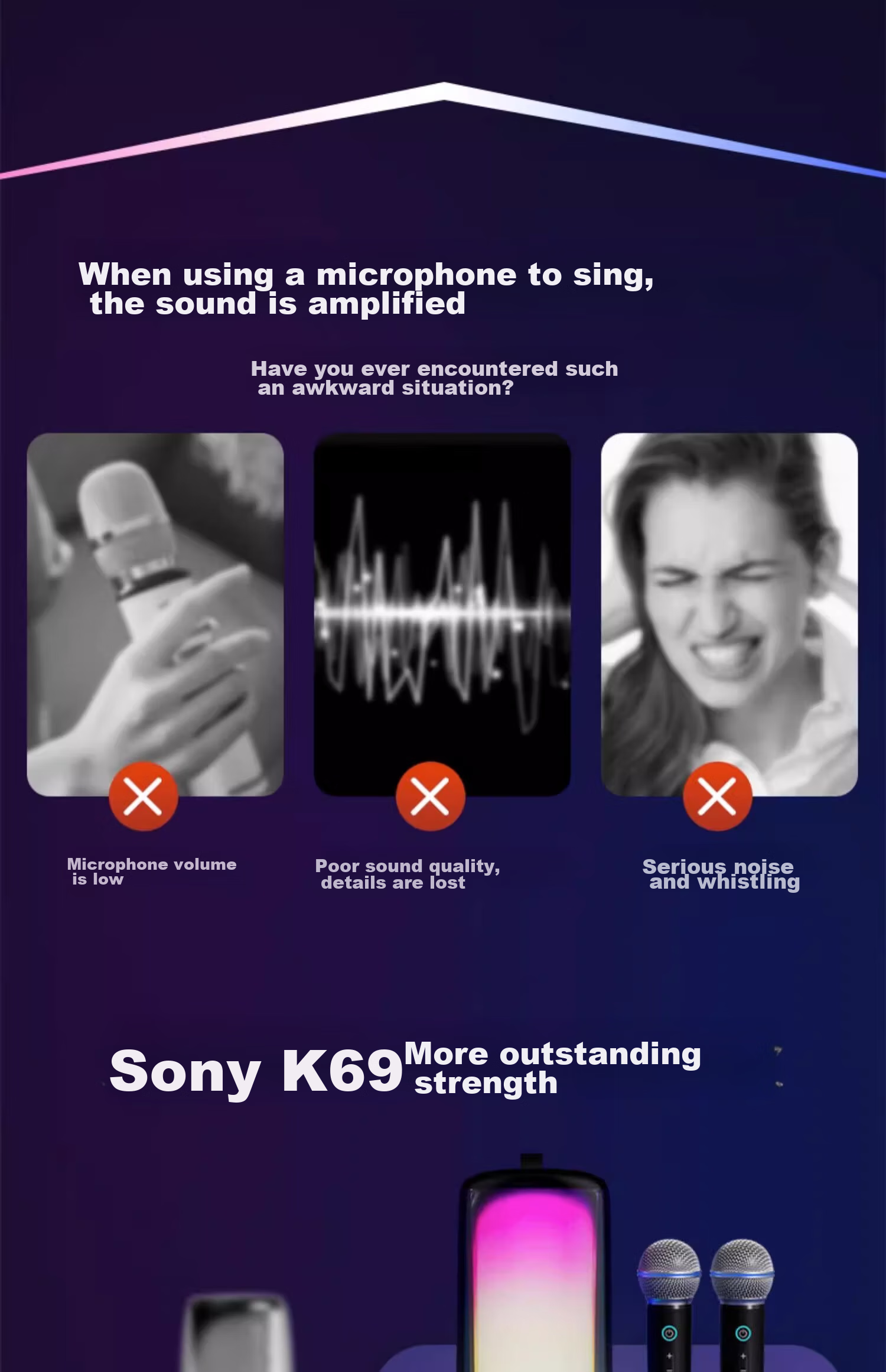 Soaiy K69 Microphone, Karaoke Microphone, All-In Wireless Bluetooth Speaker, Singing Special Device, Home KTV Sound System Set, Children's Microphone 1