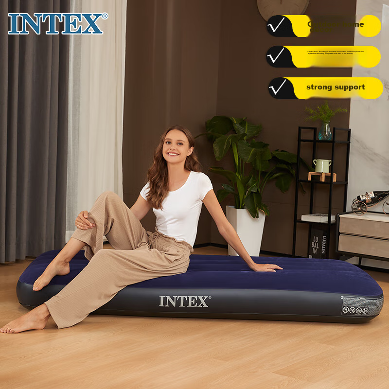 INTEX Single Inflatable Bed, Car Bed, Portable Home Nap Bed, Thickened Outdoor Moisture-Proof Mat, Tent Folding Bed, 64756N