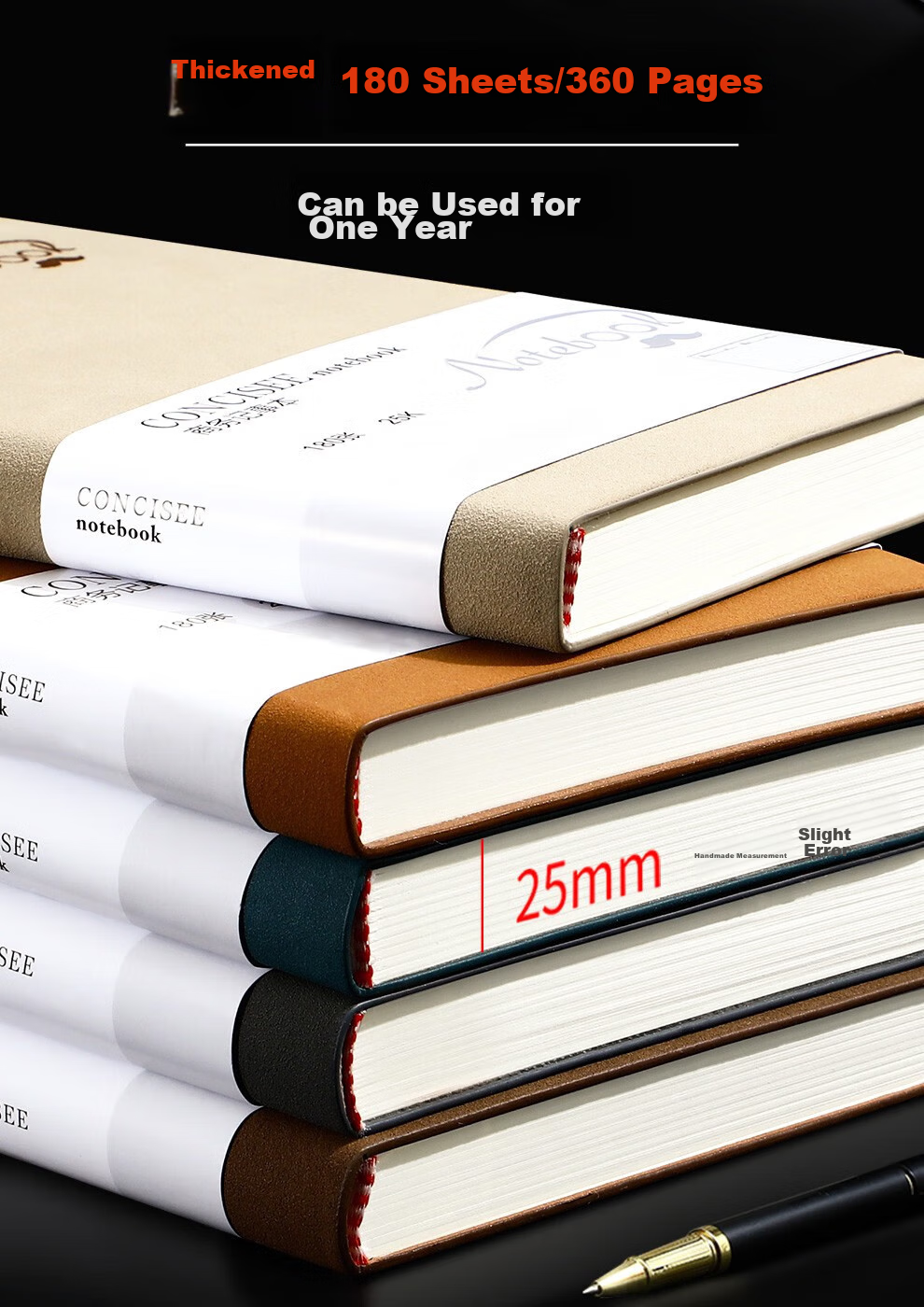 Longe 360-Page Thickened Notebook, Business Sheepskin Journal, Leather Diary, Notepad, Stationery, Meeting Record Book, Customizable Logo, A5 Light Gray 7