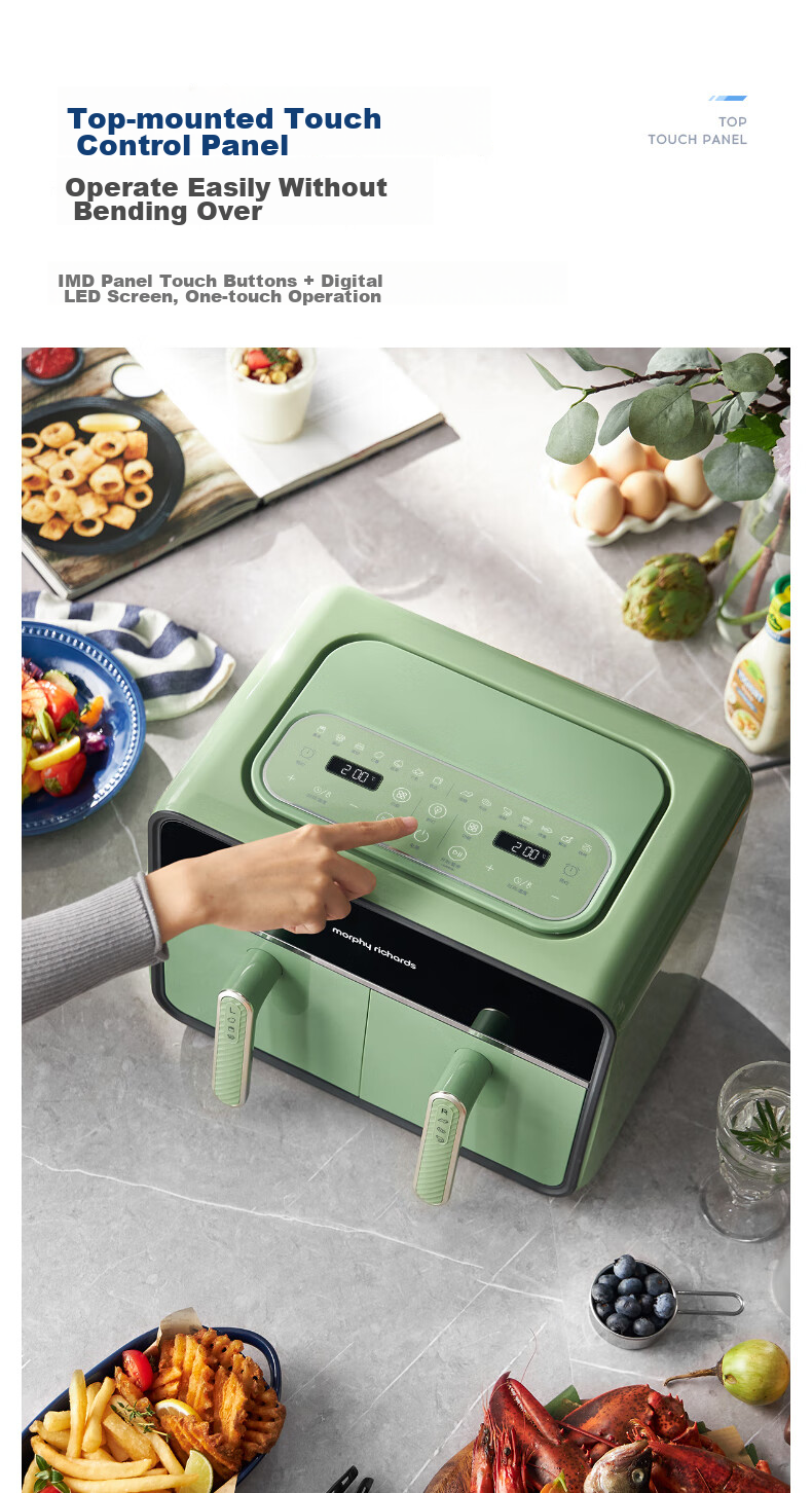 Morphyrichards Air Fryer for Home Use, Dual Compartment 8L Large Capacity, 14 Recipes, 720° Hot Circulation, Double-Bottom Multi-Functional Air Fryer And Oven, MR8100 Gree 14