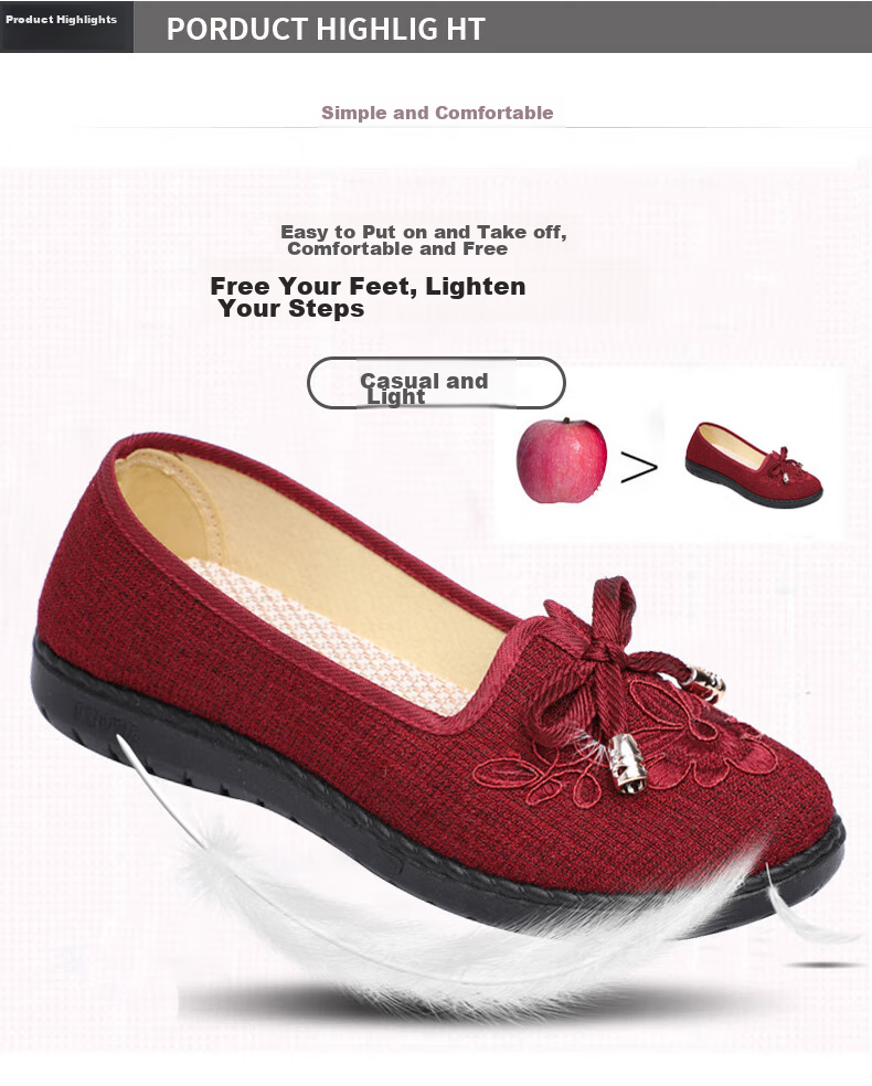 Weizhi Old Beijing Cloth Shoes, Women's Flats, Elderly Shoes, Soft-Soled Mom Shoes, Embroidered Chinese Style Slip-Ons WZ1034 Size 39 3