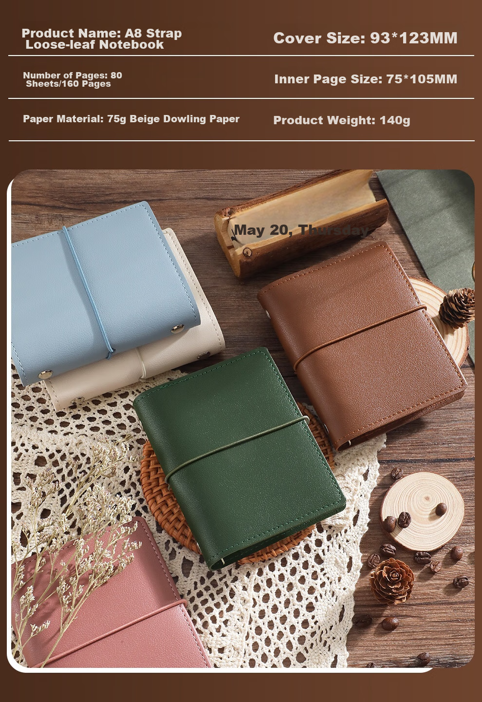 Faramon Loose-Leaf Notebook M5 Detachable Blank Notebook, High-Quality Soft Leather Journal, Portable Diary for Travel And Stamping, Bean Paste Red 11