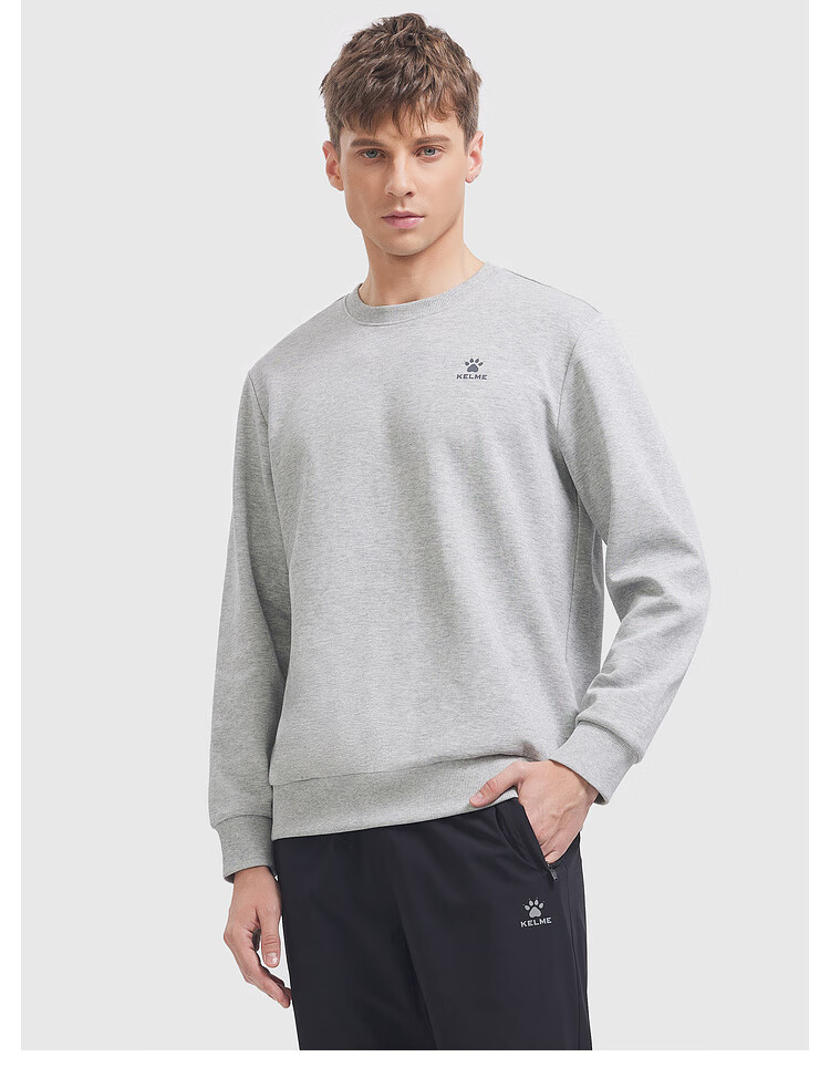 KELME Men's Winter Fleece-Lined Thickened Sweatshirt Casual Versatile Couple Pullover Women's Crew Neck Top Agate Black M 10