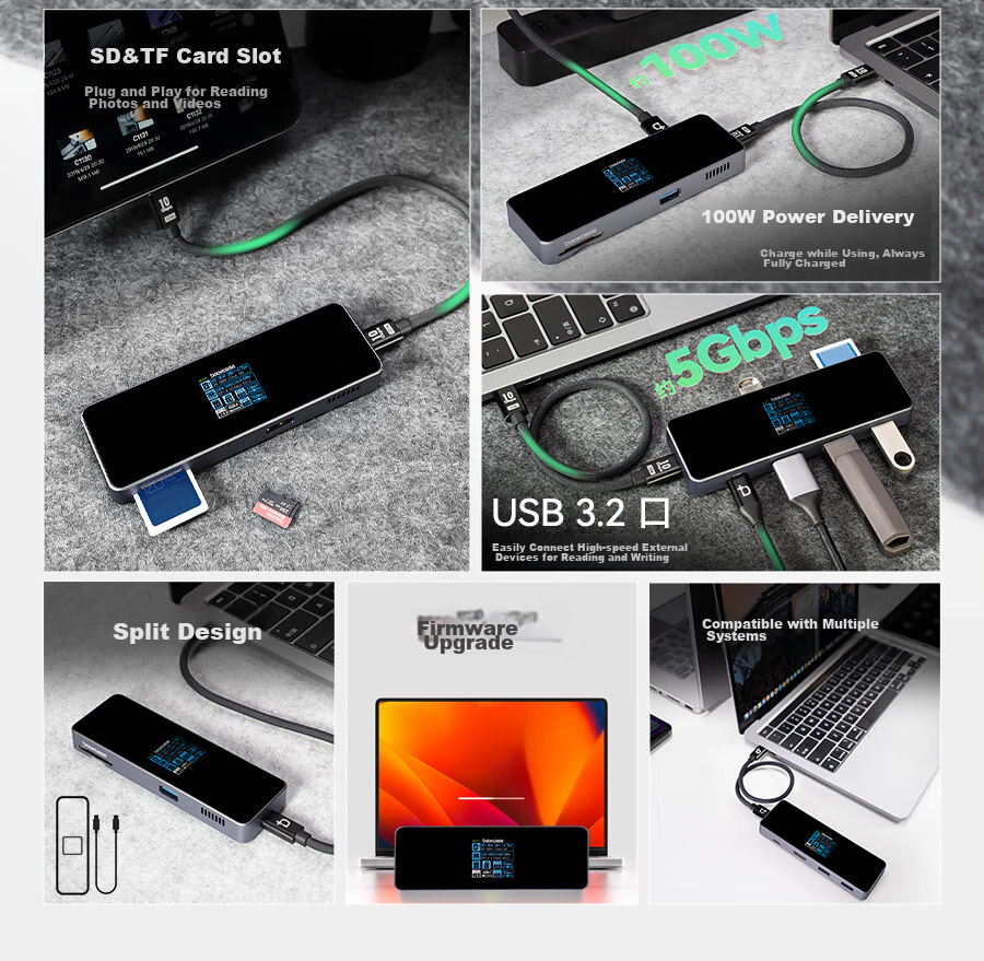 DOCKCASE Smart Visual Type-C 6-in-1 Docking Station with Gigabit Ethernet USB 4K60Hz Gaming Desktop Expansion HDMI Screen Mirroring for MacBook Apple Laptop 3