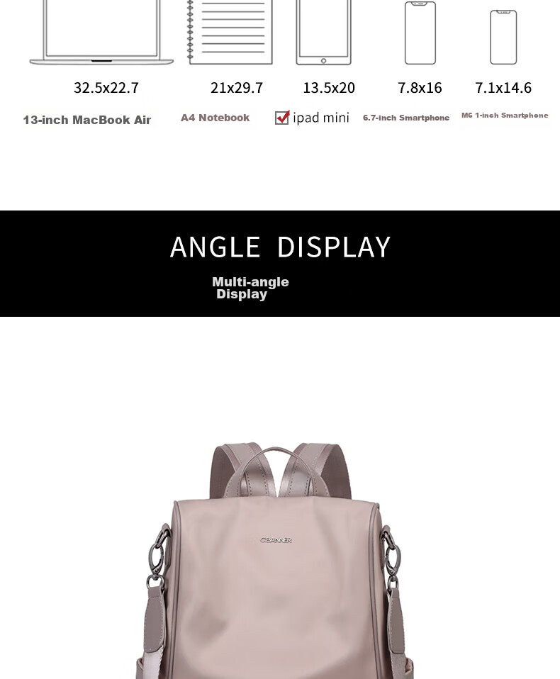 C.BANNER Backpack for Women, Large Capacity Travel Bag, Fashionable Simple Bookbag, Light Luxury High-Value Shoulder Bag, Practical Commuter Bag 7