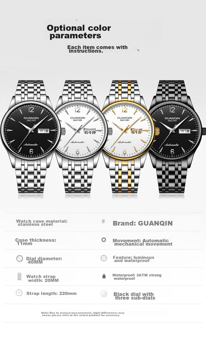 GUANQIN Men's Mechanical Watch, 2026 New Model Fully Automatic Business Style Waterproof Luminous Watch, Gift for Dad on Father's Day 9