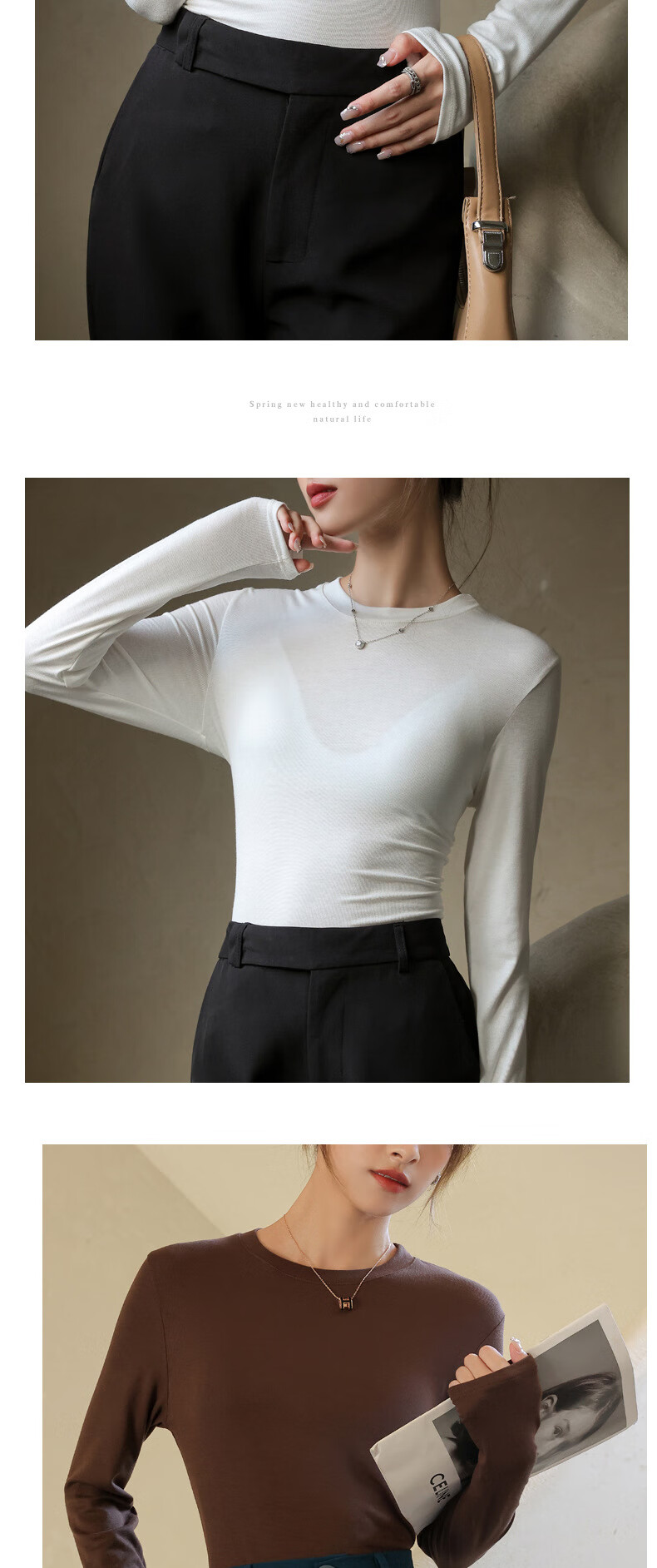 LangSha Modal Slim Fit Base Layer Women's Autumn Long Sleeve Round Neck Top Black L 8
