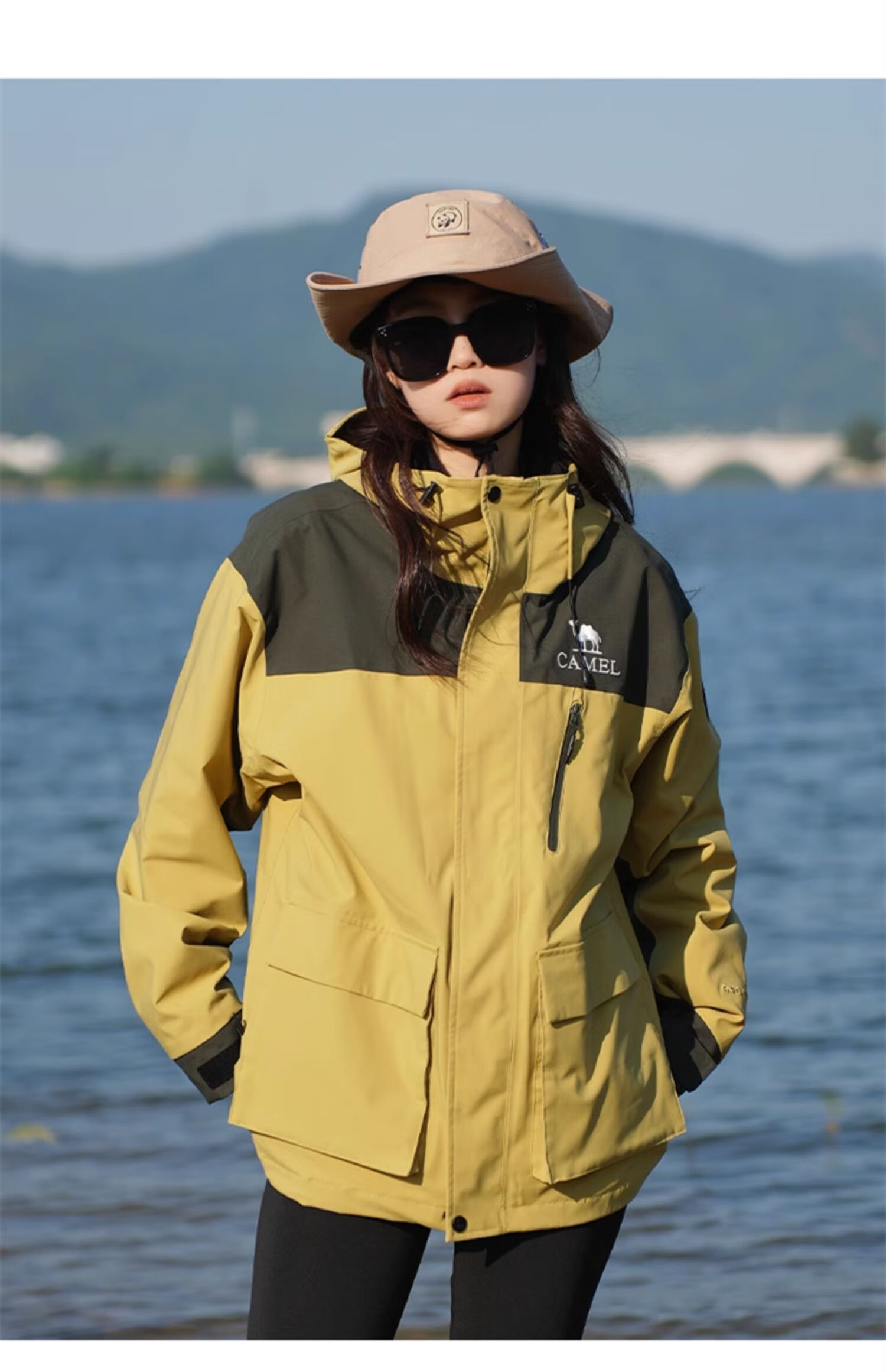 CAMEL Three-In Outdoor Jacket, Hiking Windproof Waterproof Coat, Camping Trekking Outerwear, O606, Phantom Black, XL 22