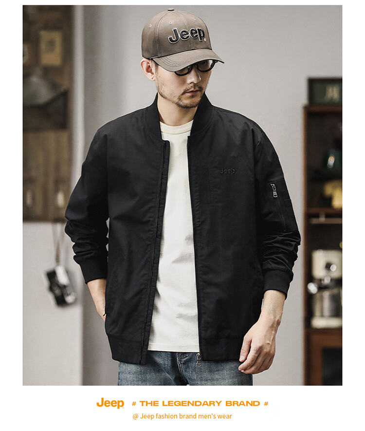 JEEP Men's Jacket, Spring And Autumn Workwear Baseball Collar Casual Clothing, Army Green, Size M 8