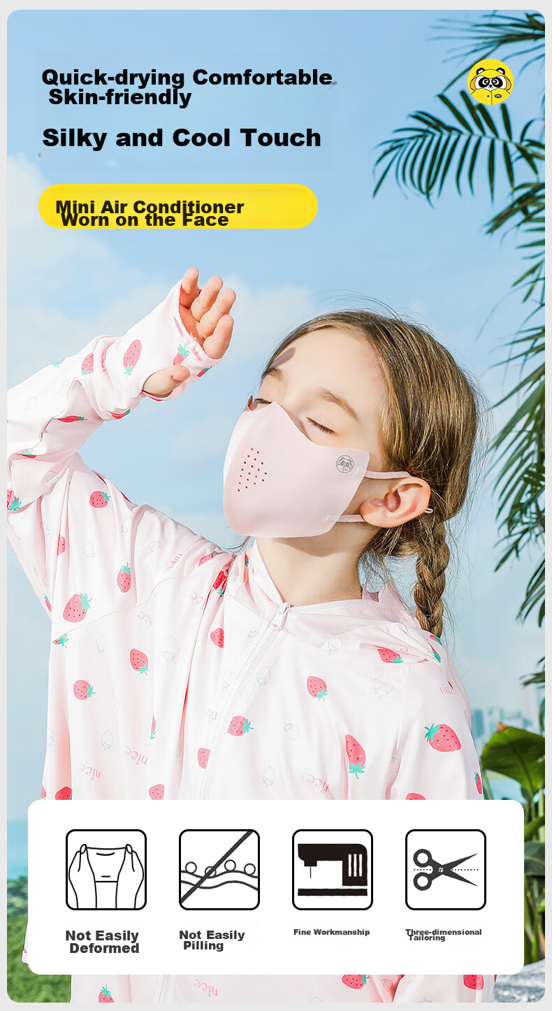 Moremerry Children's Sun Protection Face Mask for Boys And Girls, UV-Resistant Summer Sunshade Ice Silk Cool Breathable Face Mask, Mica Gray, L 8