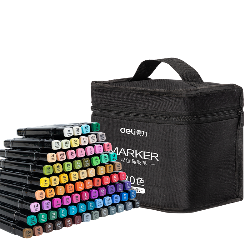 Deli [Back to School Stationery] 80-Color Quick-Drying Marker Set, Watercolor Pens, Drawing Markers, Sketching Pens, Graffiti Pens, Fluorescent Pens, Markers for Art Educatio
