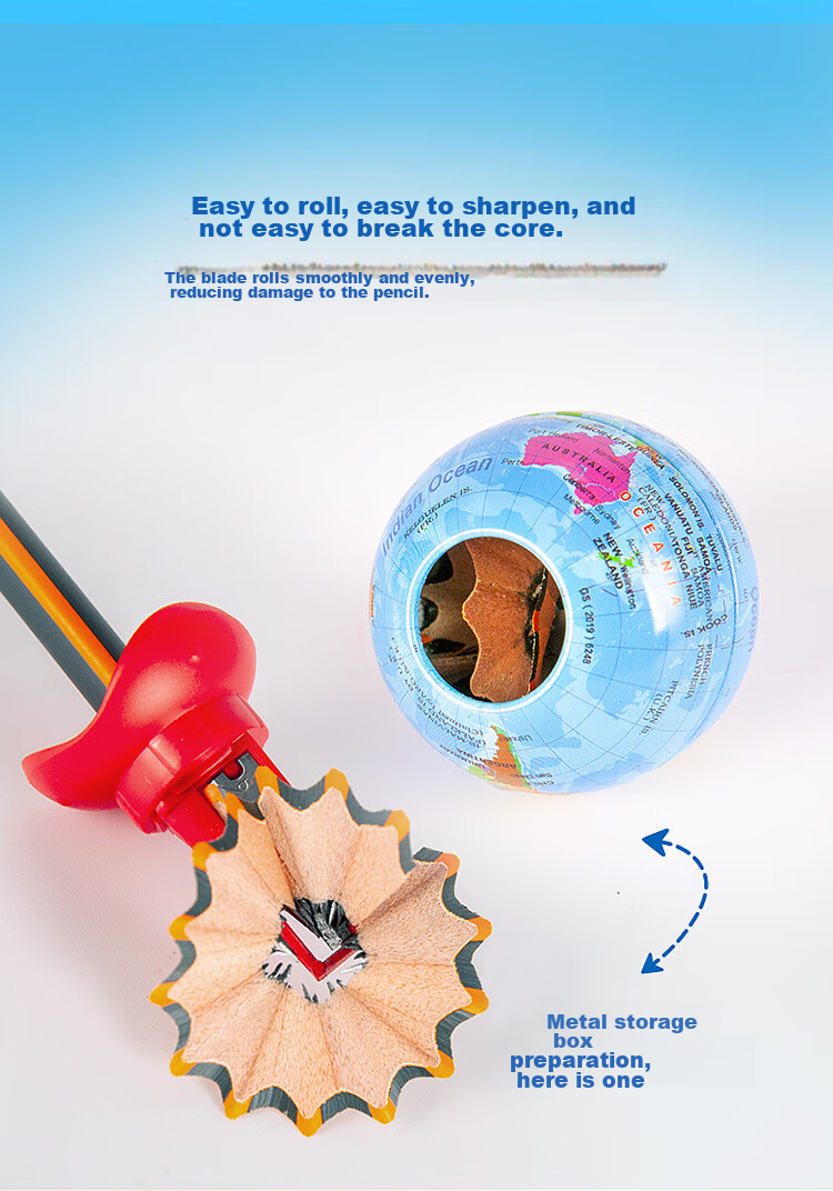 Maped Earth Globe Pencil Sharpener with Single Hole, Children's Manual Pencil Sharpener, Cartoon Small Pencil Sharpener for Elementary School Students, Stationery Gift 051110CH 6