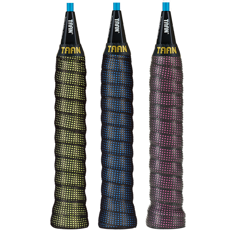 Taan Badminton Grip Double-Layer Sweat-Absorbing Band Patented Version, 3-Pack TW090 Black-Blue + Black-Yellow + Black-Pink