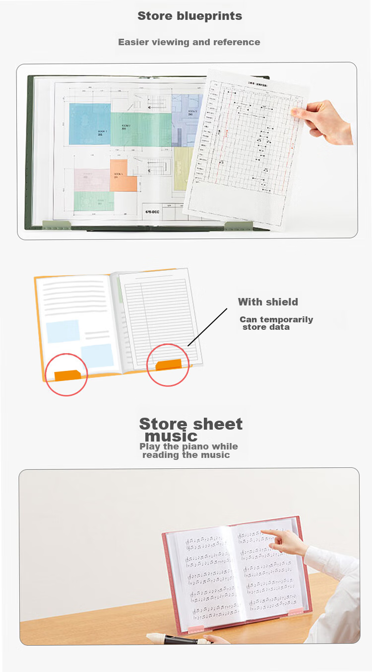 KINGJIM Self-Standing Document Folder with Sheet Music Stand, A4 Size, Business Office Horizontal Style with Insert Pockets, 40 Yellow Pockets, 8837W3C Digital Full Network Low Price 1