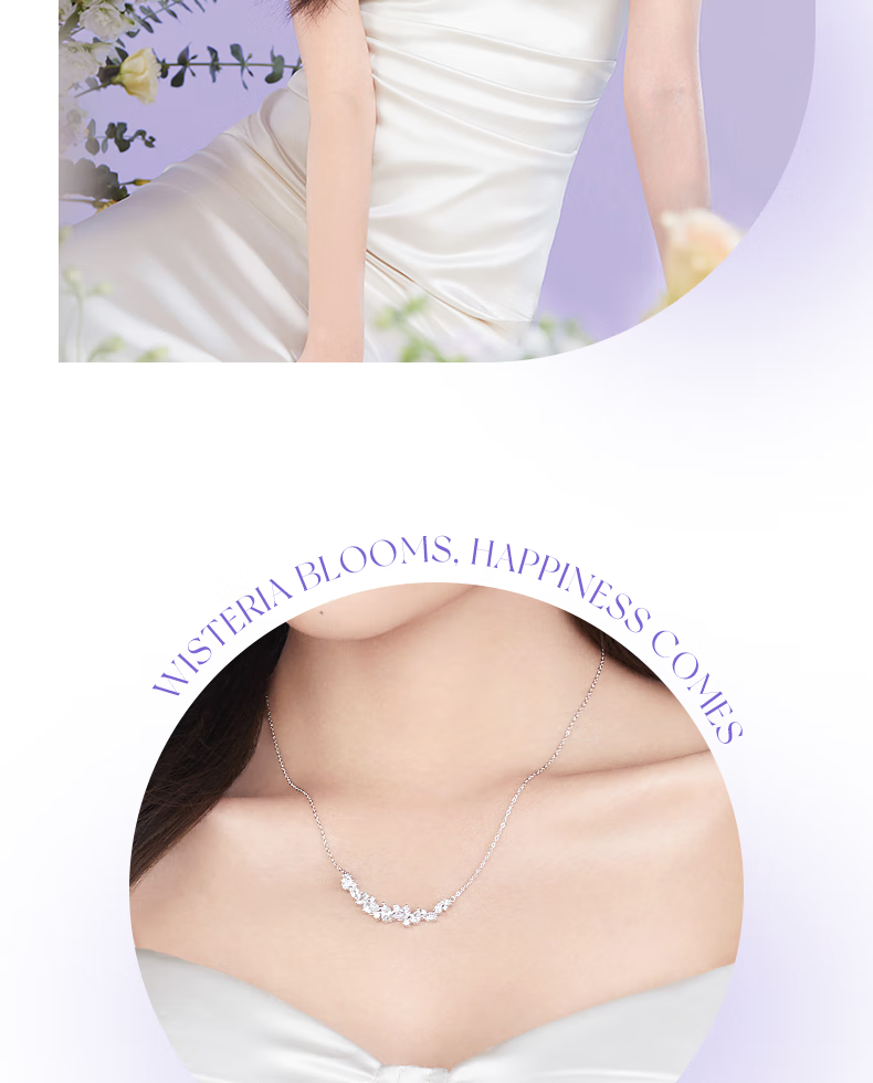Fanci Wisteria Flower Smile Necklace Purple Women's Silver Bracelet, Luxurious High-End Birthday Gift for Wome 9