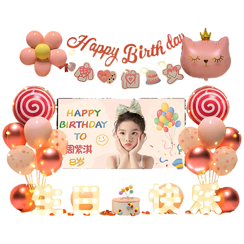 Duomeiyi Birthday Scene Decoration, Girl's Birthday Balloons, Children's Party Supplies, Atmosphere Decorations, Happy Table Floating Decorations, Pink Package