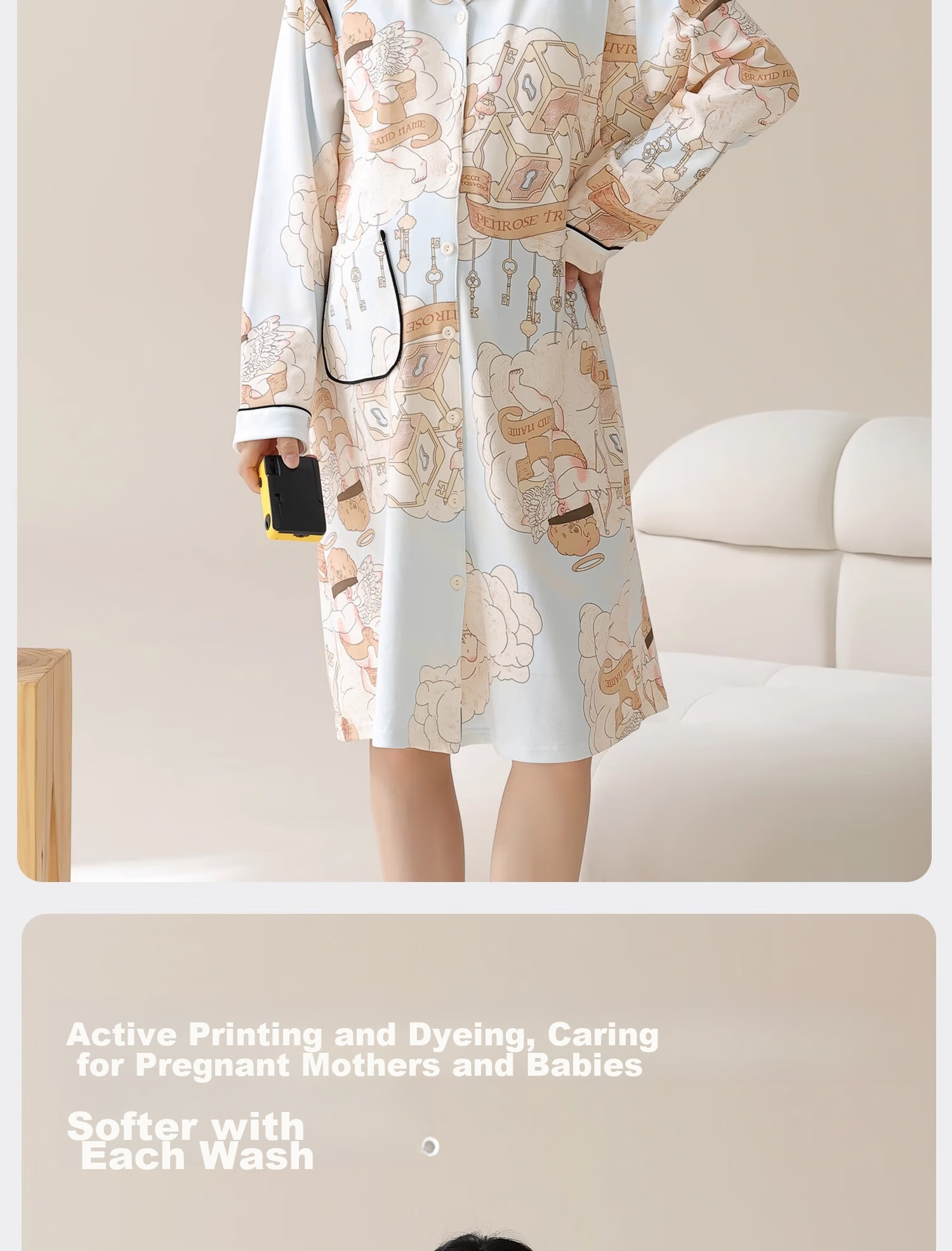 FENYE Maternity Nursing Nightgown with Chest Pads, Hospital Maternity Dress, Spring And Autumn Postpartum Breastfeeding Loungewear Set XL 12