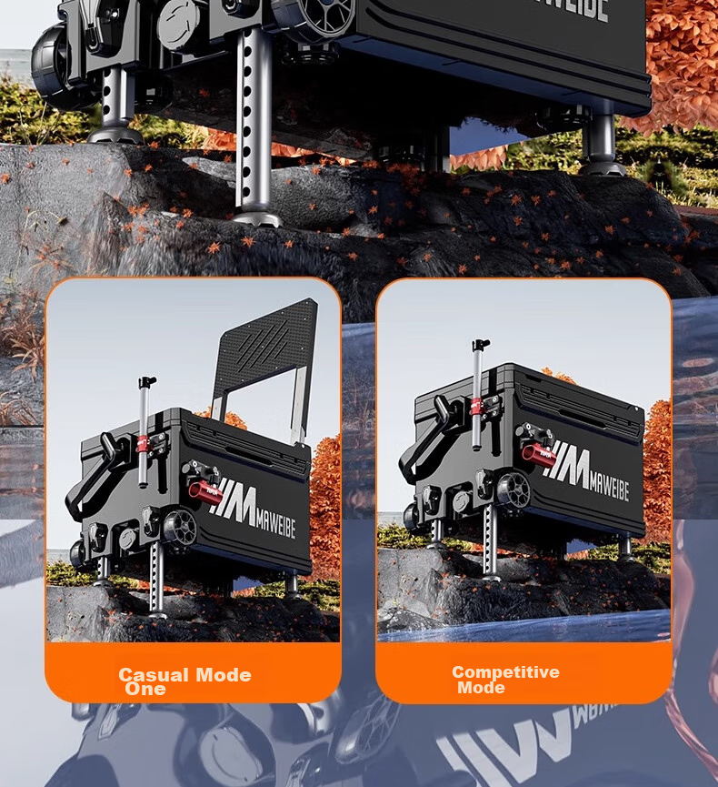 Maweibei 2026 New Full Set Multifunctional Fishing Tackle Box, Lightweight All-Terrain Four-Wheel Lift Thickened No-Installation Integrated Platform Fishing Box 14