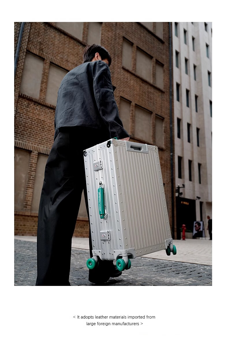 Dream Traveler All-Aluminum Magnesium Alloy Trolley Suitcase with Spinner Wheels, Metal Luggage for Men And Women, 24-Inch Gold with Gree 10