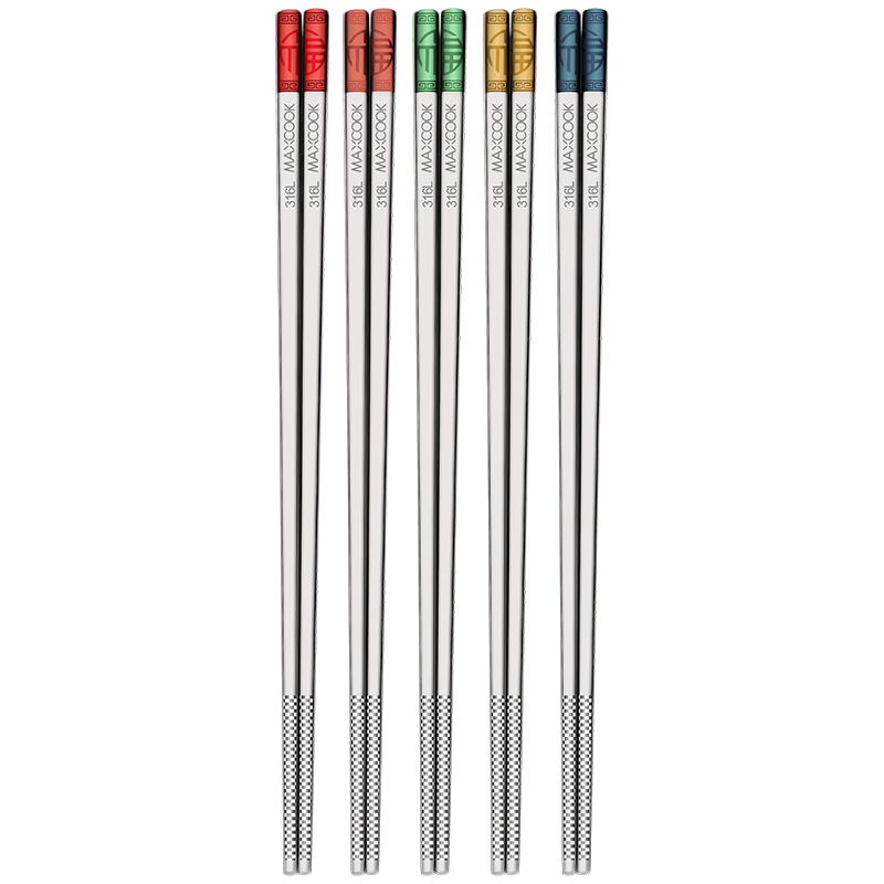 MAXCOOK 316L Stainless Steel Chopsticks, Color-Coded Chopsticks, Divided Dining Chopsticks, Classified Household Chopsticks, Tableware Set, 10 Pairs MCK0216