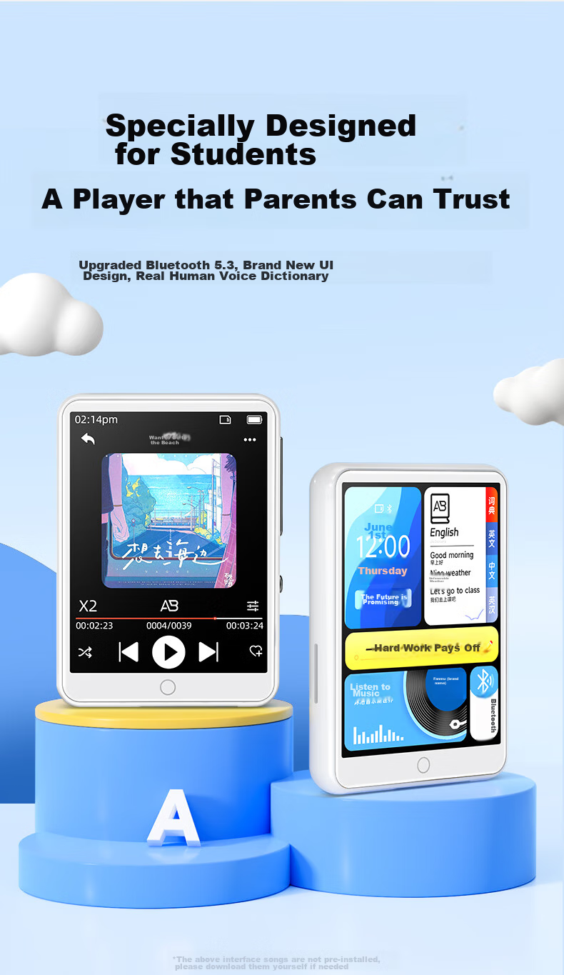 FAMUE PA01 64GB MP3/MP4 Player, Lossless Music Student English Learning Portable Player, 2.4-Inch Dictionary External Speaker Bluetooth 5.3, White 3