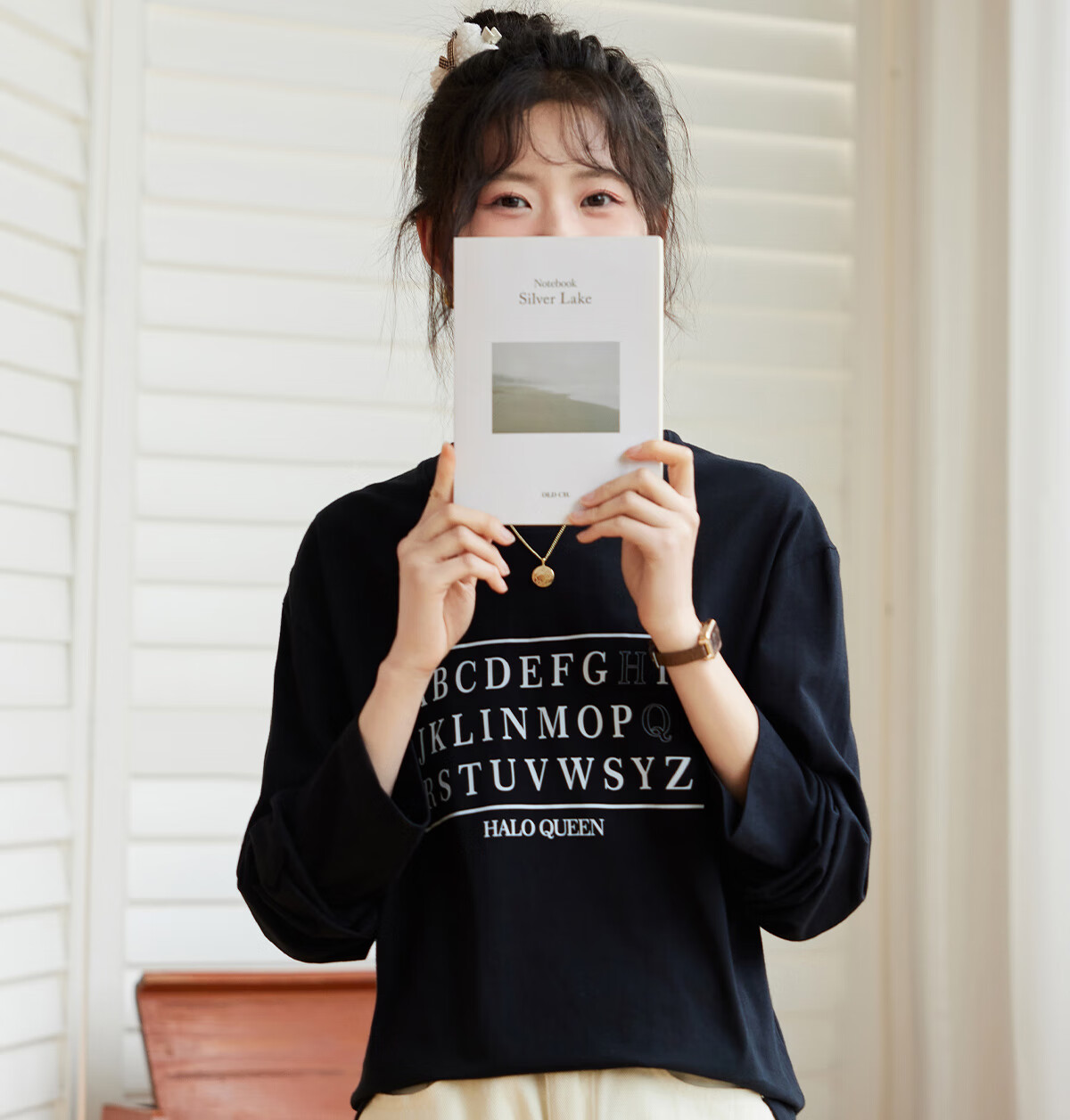 Halo Queen Women's Long Sleeve Cotton T-Shirt Spring Autumn Round Neck Letter Bow Print Casual Base Shirt New H143T2009 52