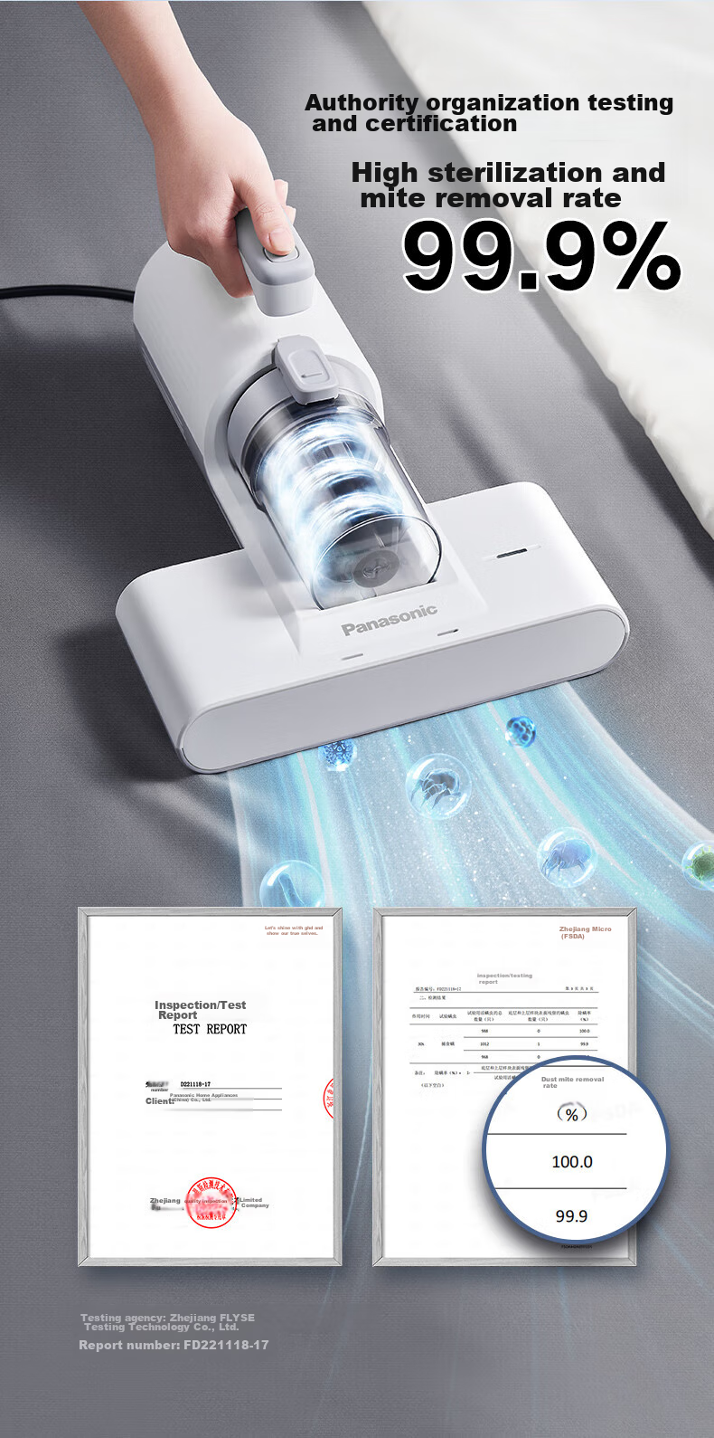 Panasonic Dust Mite Remover for Home Use Bed, Smart Dust And Mite Sensing All-In UV Sterilization Hot Air Dehumidification, Cat And Dog Hair Removal, Strong Suction Powerful Beating MC-DC11A 6