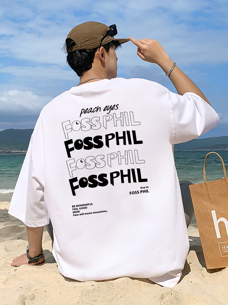 Foss Phil Short-Sleeve T-Shirt for Men And Women, Summer Loose Pure Cotton Casual Trendy Printed Undershirt Top F0016 Black L 1