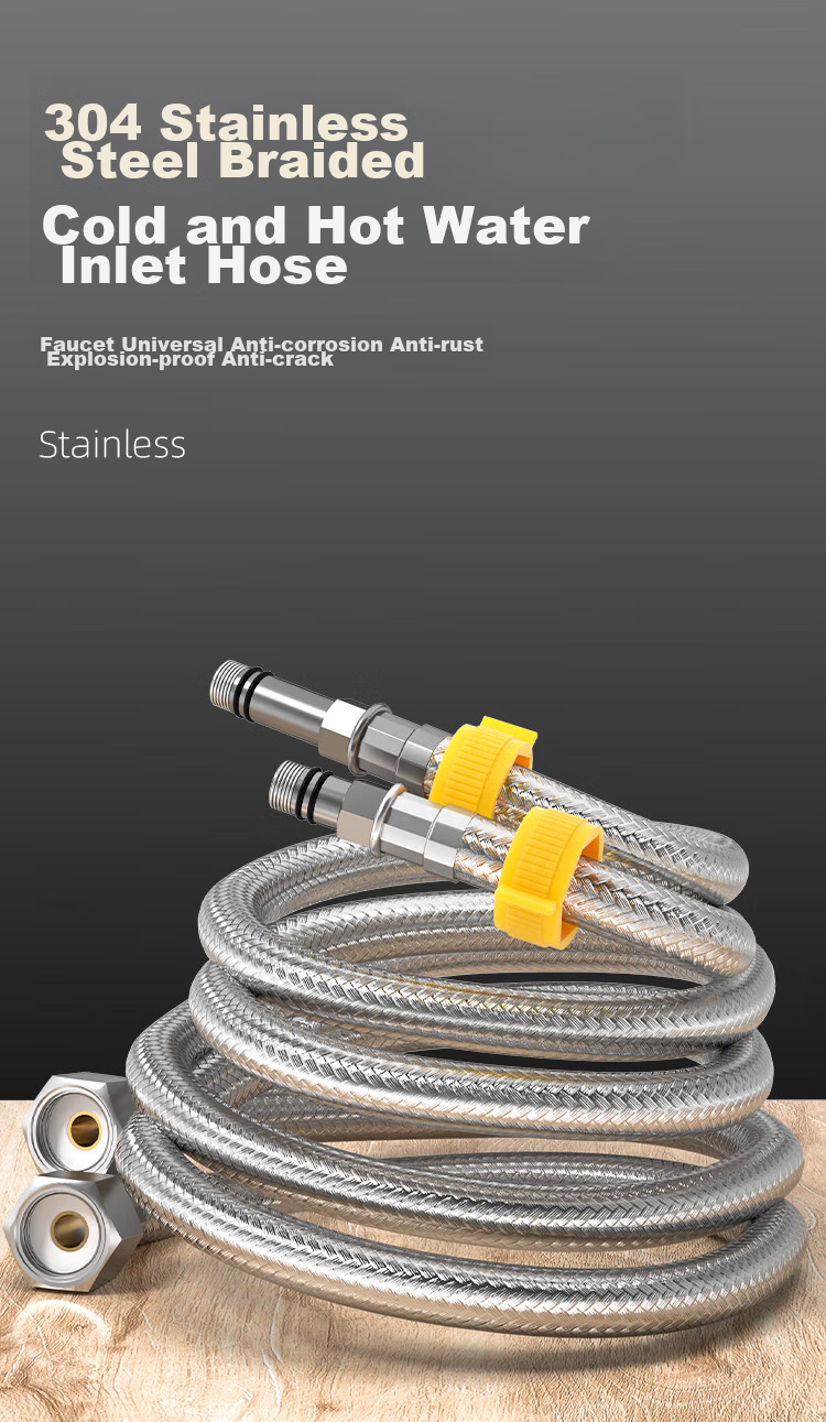 MEJUE Stainless Steel Braided Flexible Hose for Inlet Water Supply to Sink And Bathtub, Hot And Cold Water Hose, 100cm*2 Pieces Z-04421 1