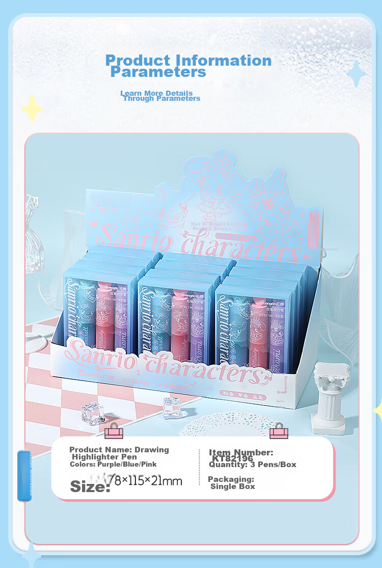 GuangBo & Sanrio Highlighters, Exam Review Marking Pens, Colorful Highlighters for Memorization, Office Markers, Journal Pens KT82196 3