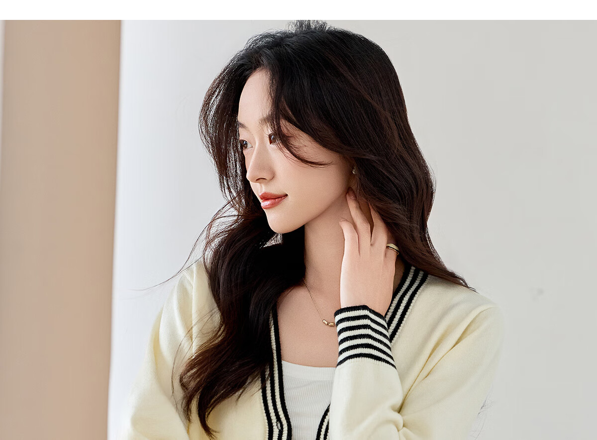 Chushen Women's Spring and Autumn Knitted V-Neck Sweater Color-Block Design Cardigan Jacket S143Z1008 11