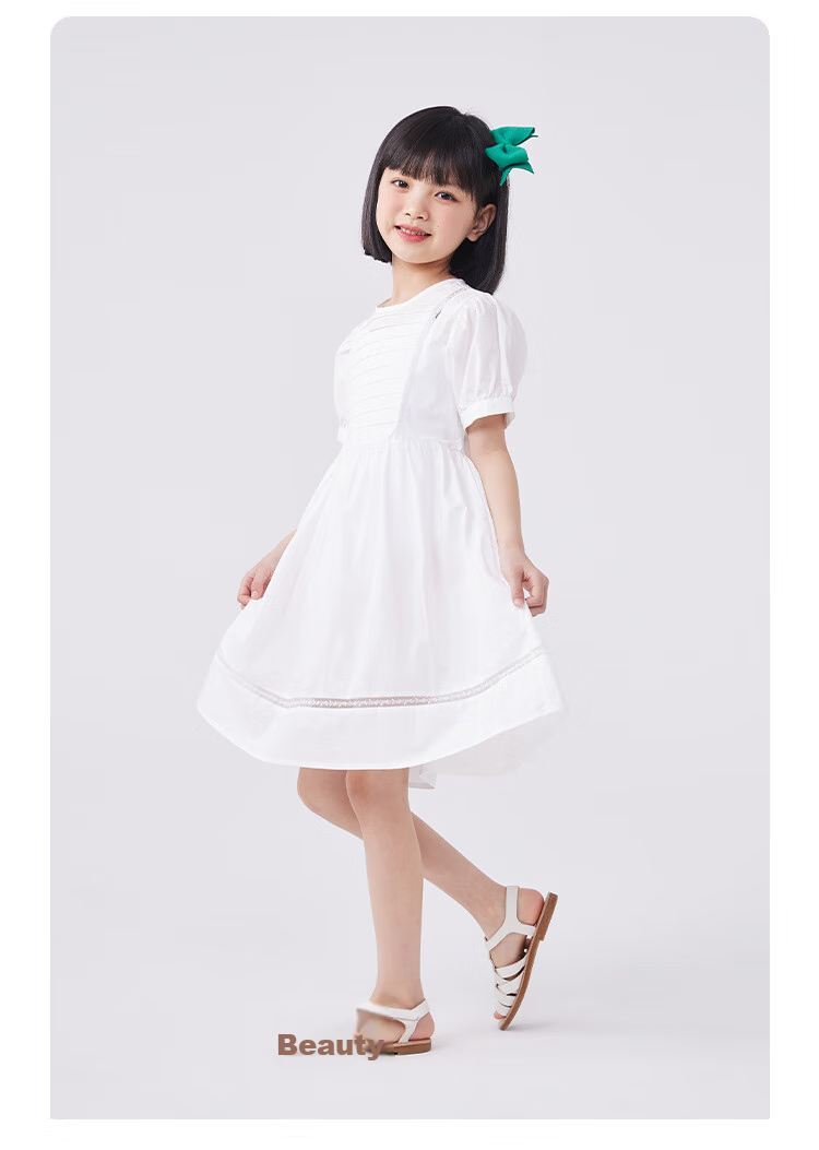 QQ DUCK Girls' Dress, Children's Summer Princess Skirt, Youth Holiday Performance Dress, White Clothing 11