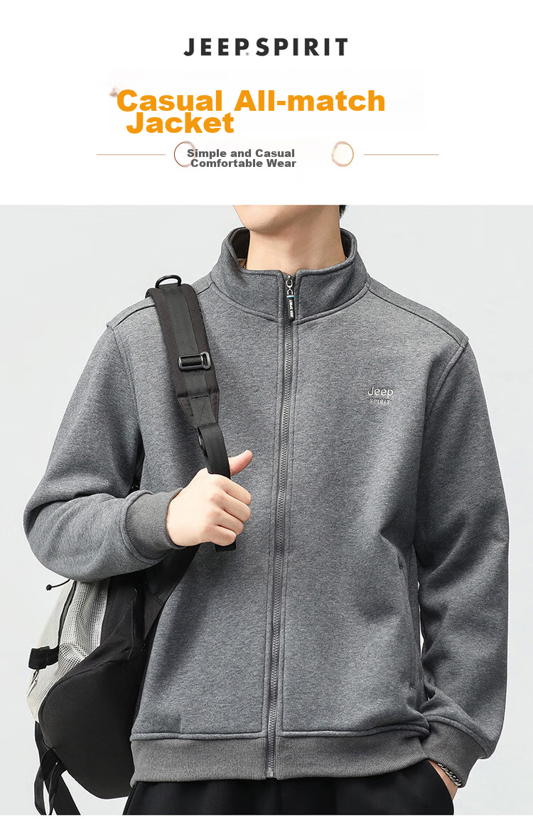 JEEP SPIRIT Men's Jacket, Sweatshirt for Autumn, Loose Casual Trendy Stand-Collar Top, Black, XL 1