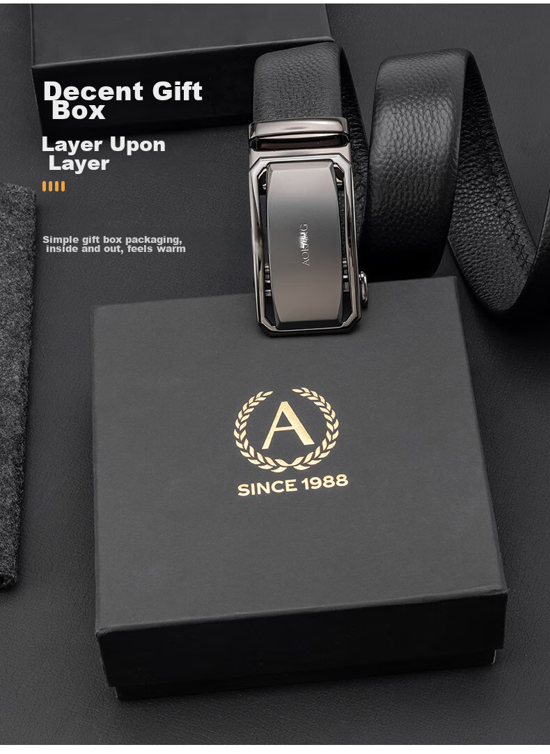 Aokang Men's Leather Belt with Automatic Buckle, Top Grain Cowhide, Birthday Gift for Husband 5