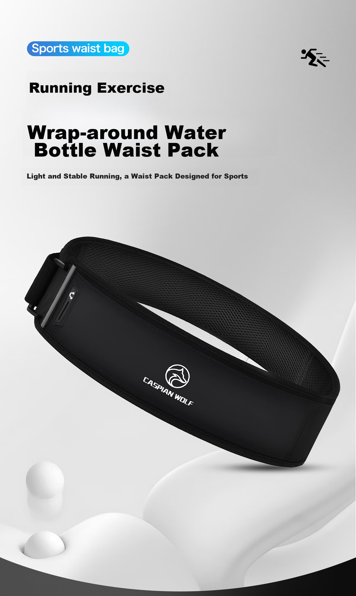 CASPIAN WOLF Marathon Running Waist Pack with Water Bottle Holder for Men And Women, Thin Sports Phone Pouch, Invisible Fitted Fitness Waist Belt 1