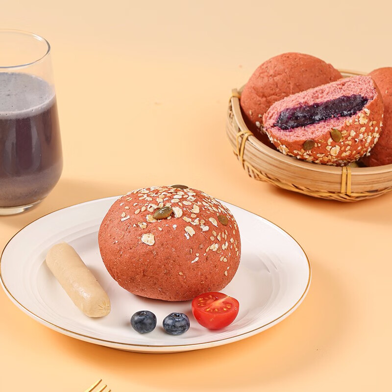 鲨鱼菲特 全麦面包红丝绒夹心欧包 低脂无添蔗糖健身代餐粗粮饱腹早餐